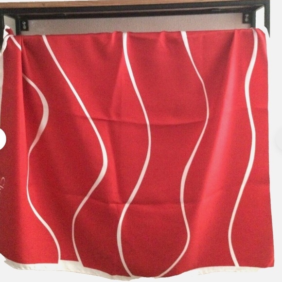 Vintage Christian Dior Silk Scarf Red and White Wave 35" square - Picture 2 of 5